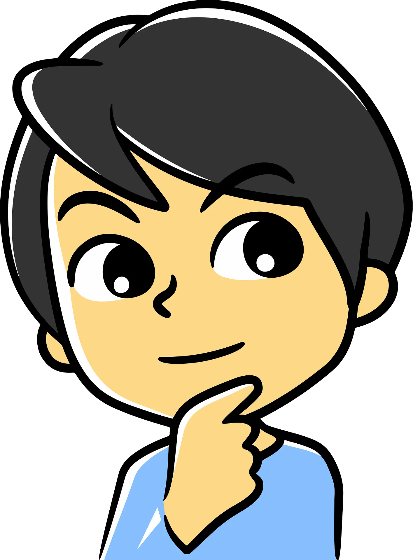 Thoughtful Young Student Clipart: Pondering Expression and Curious Demeanor