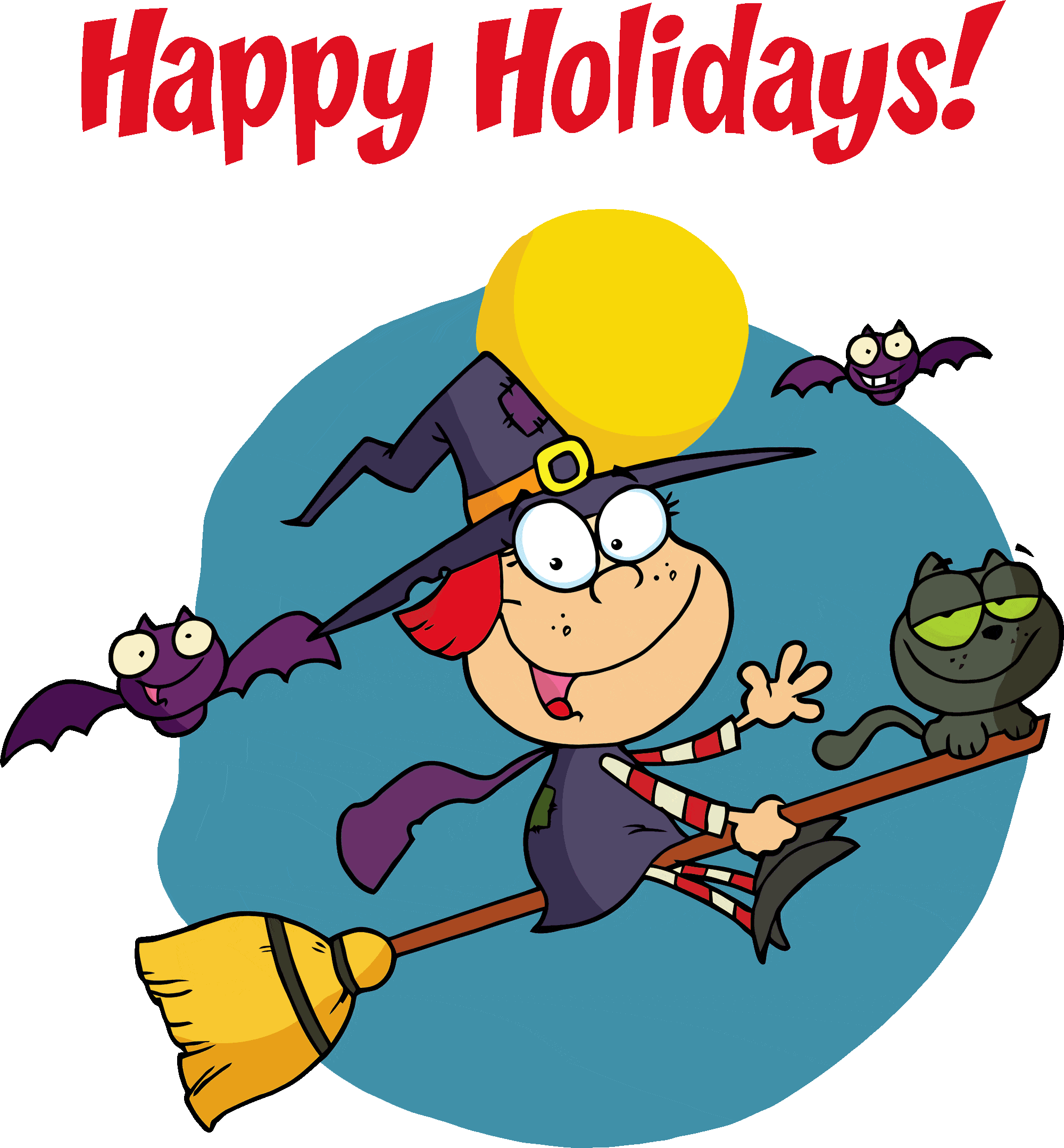 Whimsical Halloween Happy Holidays Witch Clipart Cartoon Scene