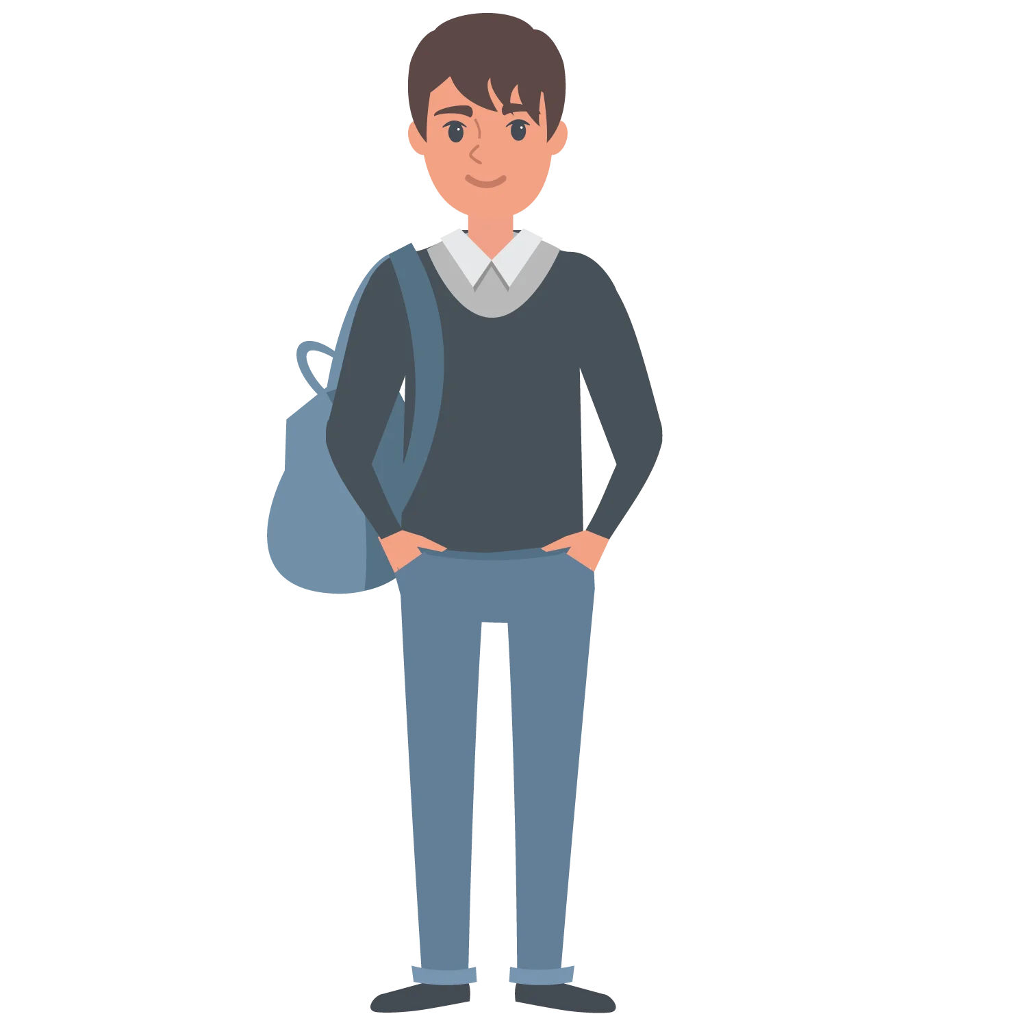 Young Male Student with Backpack - Minimalist School Clipart Design