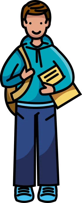 Young Scholar with Backpack and Notebook: A Cheerful Student Clipart Design