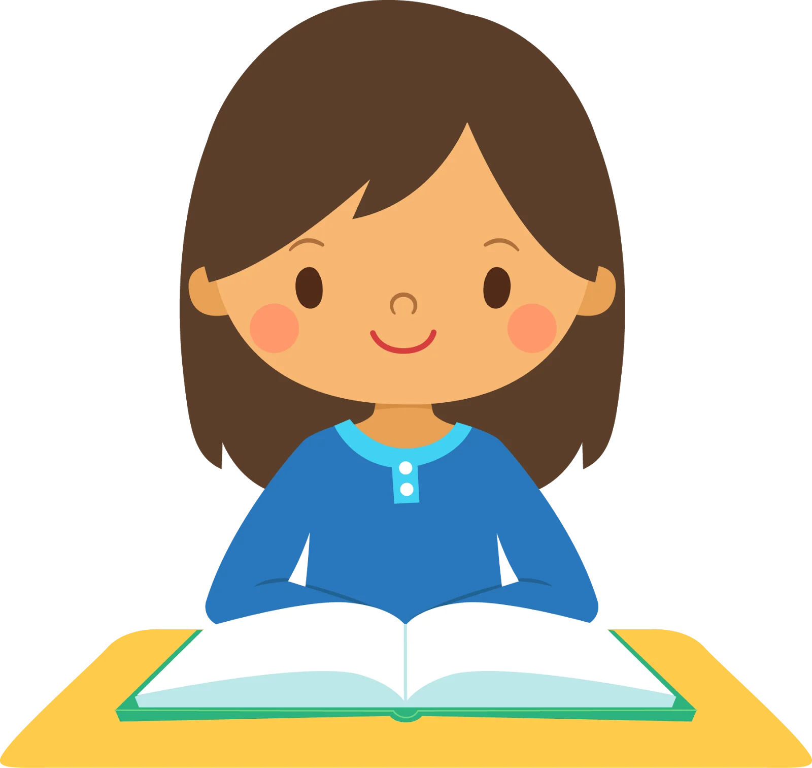 Young Student Learning and Reading an Open Book - Adorable Educational Clipart Illustration