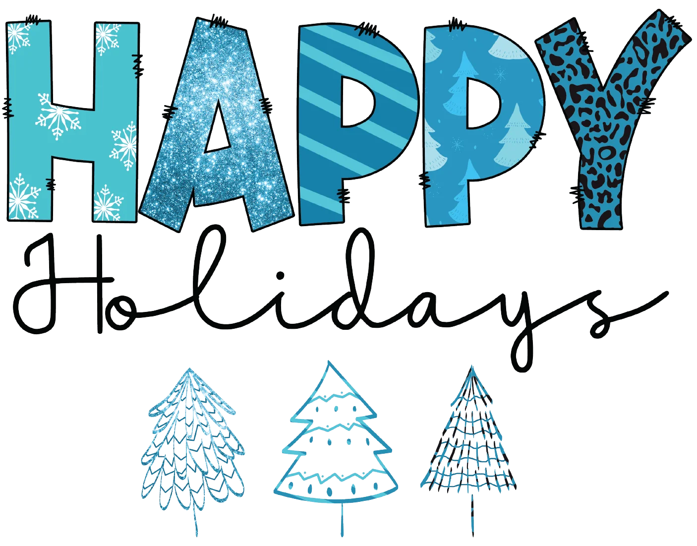 Festive Blue Winter Wonderland Happy Holidays Decorative Clipart Design