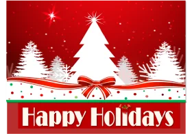 Festive Christmas Landscape Clipart with Sparkling White Pine Trees and Red Ribbon