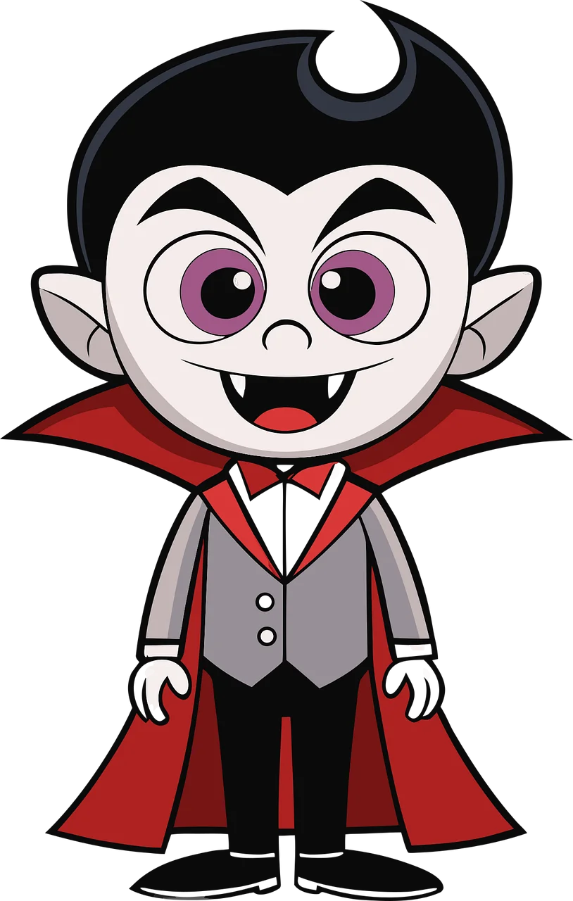 Adorable Cartoon Vampire Clipart: Cute Fanged Character in Classic Attire