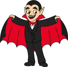 Cheerful Classic Vampire Clipart - Cartoon Character with Dramatic Red Cape