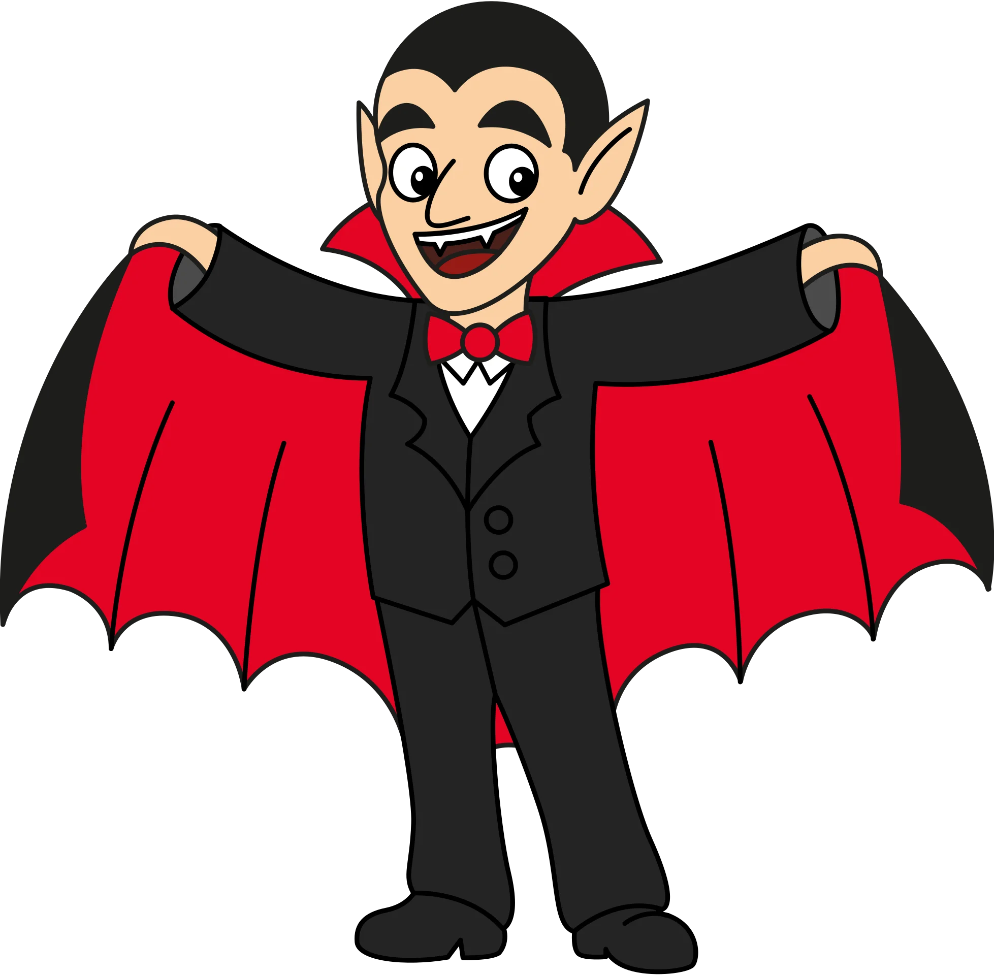 Cheerful Classic Vampire Clipart - Cartoon Character with Dramatic Red Cape