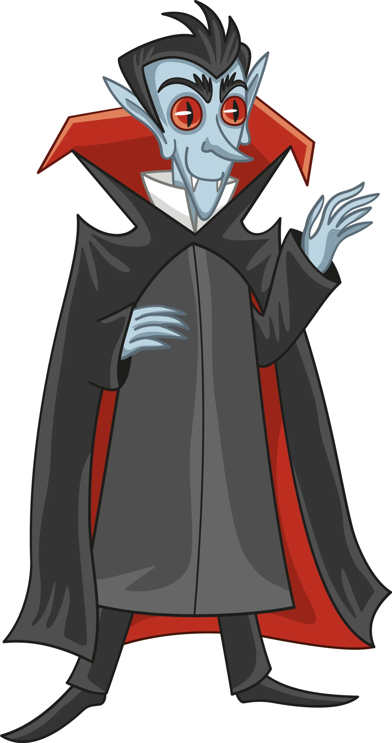 Classic Cartoon Vampire Clipart with Dramatic Red-Lined Cape and Pale Complexion