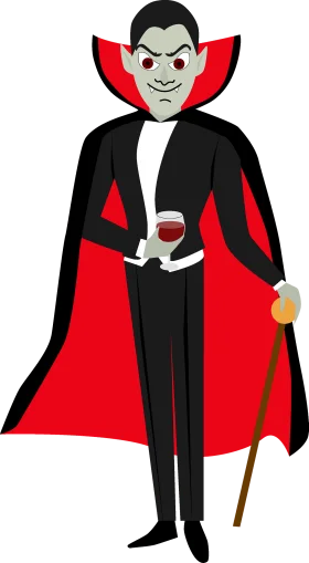 Classic Dracula Vampire Clipart: Elegant Gothic Character with Cape and Wine Glass