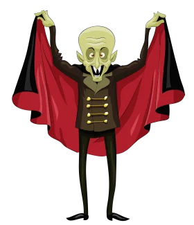 Classic Nosferatu-Inspired Vampire Clipart with Dramatic Red Cape Pose