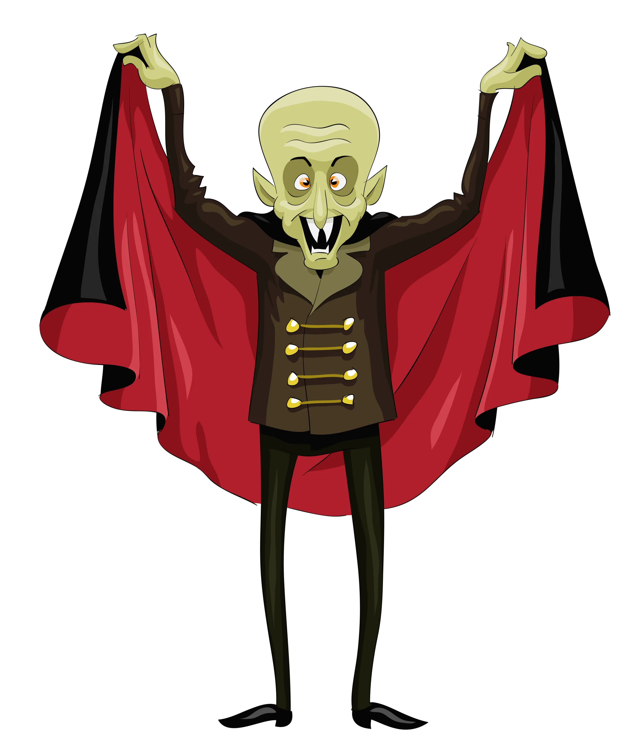 Classic Nosferatu-Inspired Vampire Clipart with Dramatic Red Cape Pose