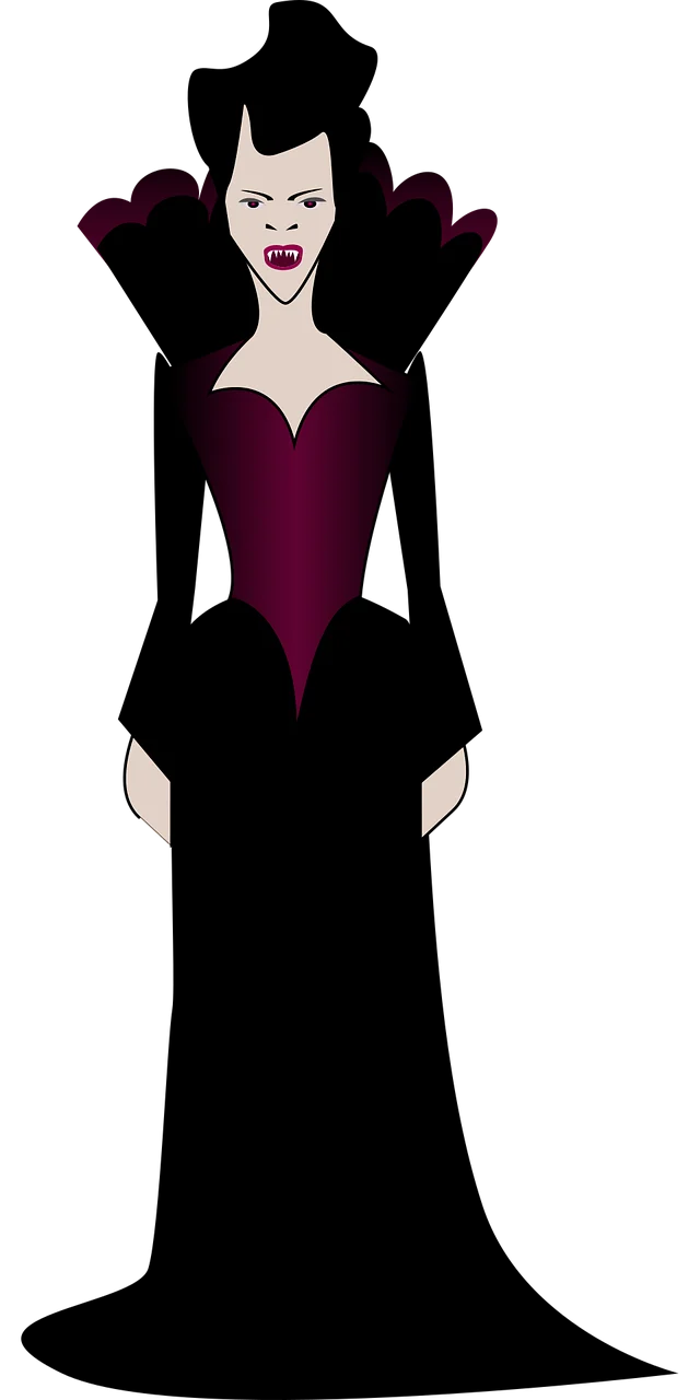 Elegant Gothic Vampire Lady Silhouette Dramatic Clipart Design