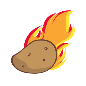 Fiery Hot Potato Clipart: A Spicy Cartoon Vegetable Aflame with Culinary Excitement