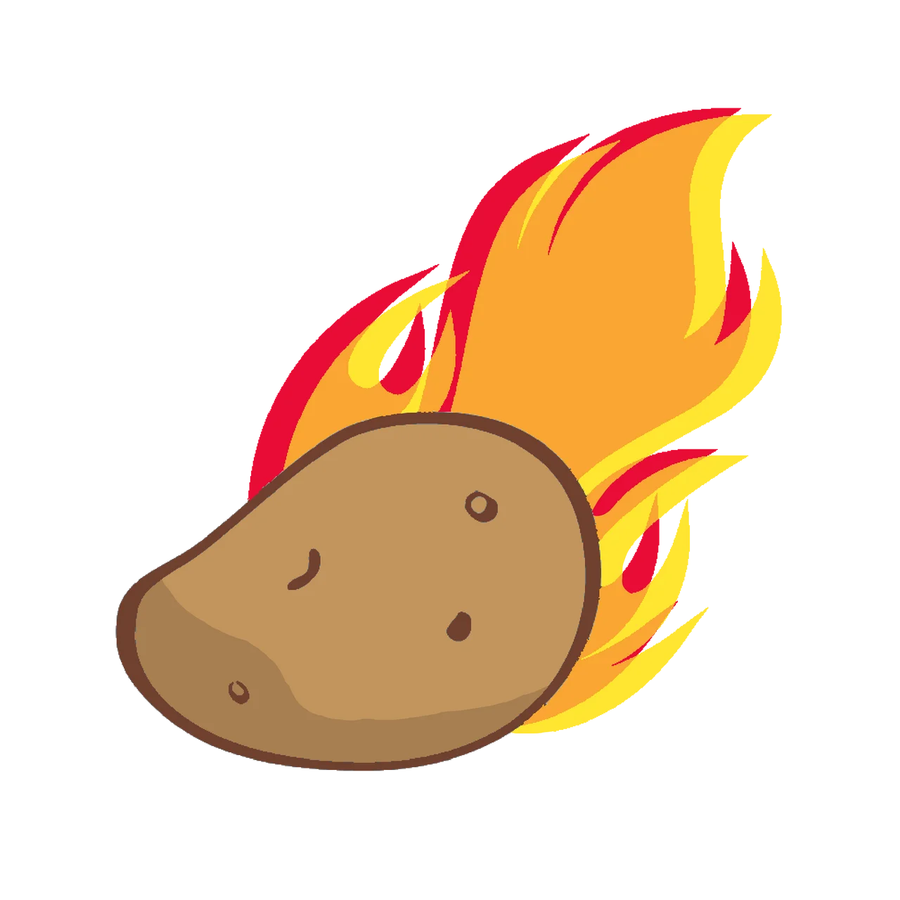 Fiery Hot Potato Clipart: A Spicy Cartoon Vegetable Aflame with Culinary Excitement