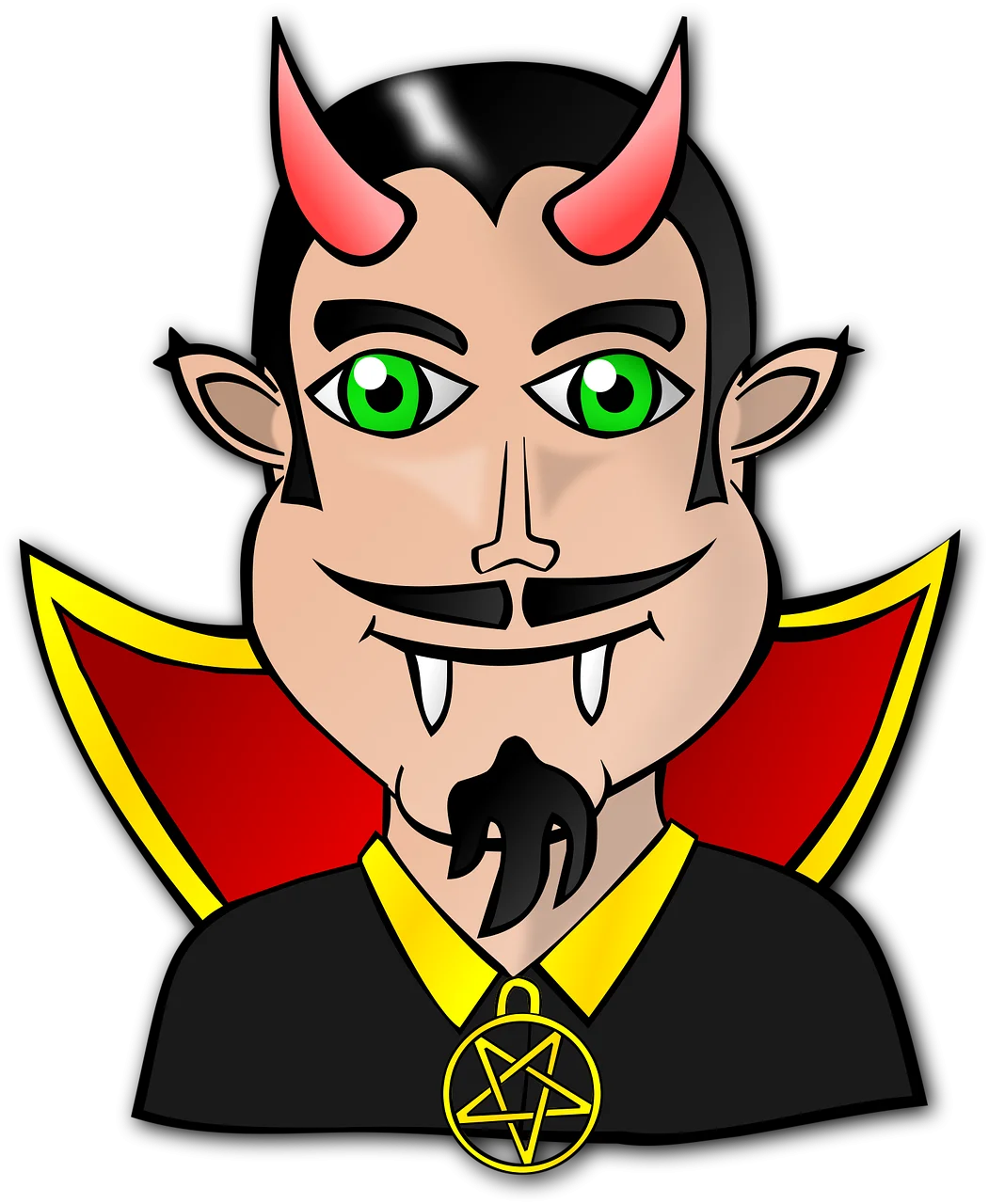 Mischievous Devil Vampire Clipart with Sinister Green Eyes and Pentagram