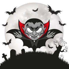 Spooky Vampire Clipart: Moonlit Night of Haunting Silhouettes and Eerie Bats