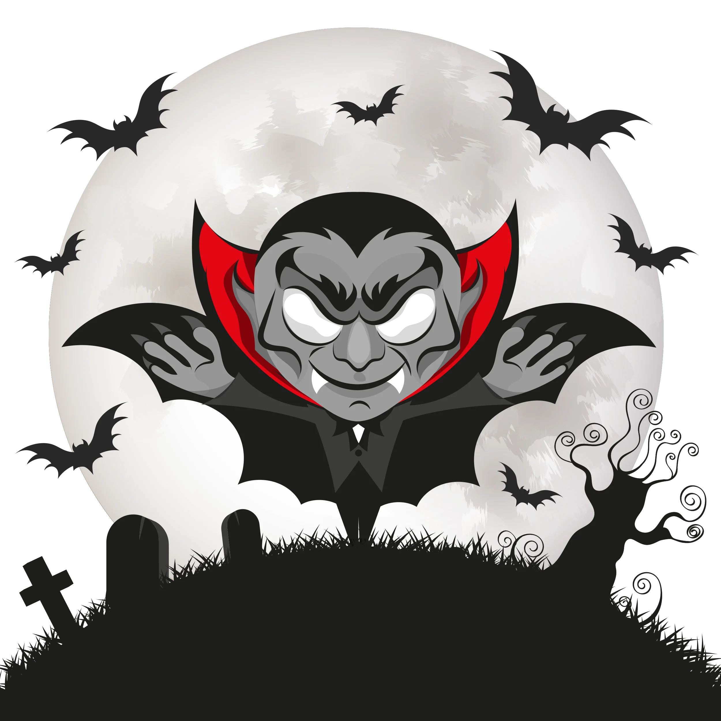 Spooky Vampire Clipart: Moonlit Night of Haunting Silhouettes and Eerie Bats