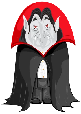 Stylized Cartoon Dracula Vampire Clipart with Sinister Red Glowing Eyes