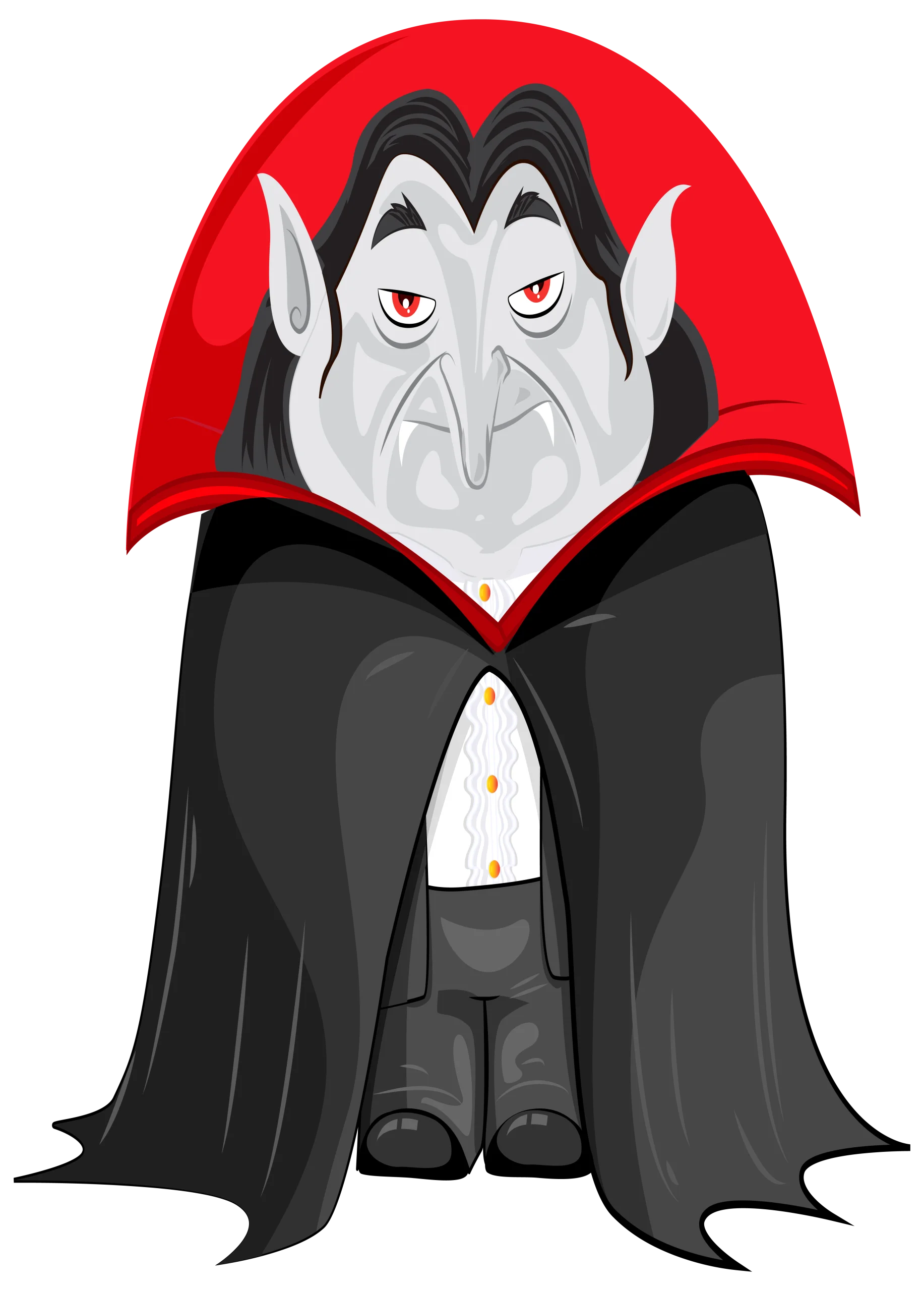 Stylized Cartoon Dracula Vampire Clipart with Sinister Red Glowing Eyes