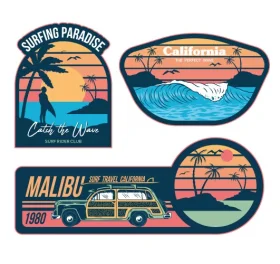 California Summer Surfing Paradise Vintage Retro Surf Clipart Collection