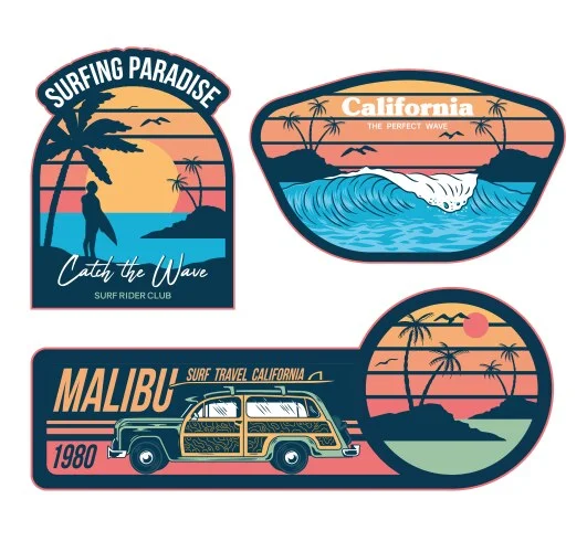 California Summer Surfing Paradise Vintage Retro Surf Clipart Collection