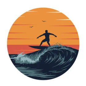 California Sunset Surf Clipart: Riding the Oceanic Waves Under Golden Skies