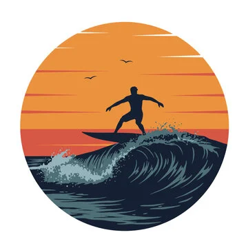 California Sunset Surf Clipart: Riding the Oceanic Waves Under Golden Skies
