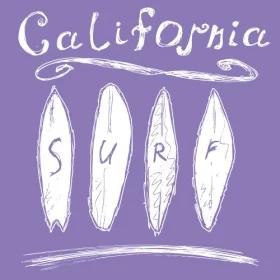 California Surf Boards Vintage Coastal Design Clipart Illustration
