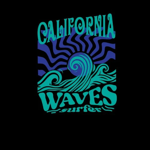 California Waves Surfer Clipart: Mystical Ocean Swirl Graphic Design
