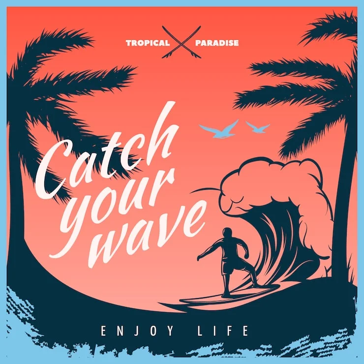 Catch Your Wave: Tropical Paradise Surfer Clipart Illustration Design
