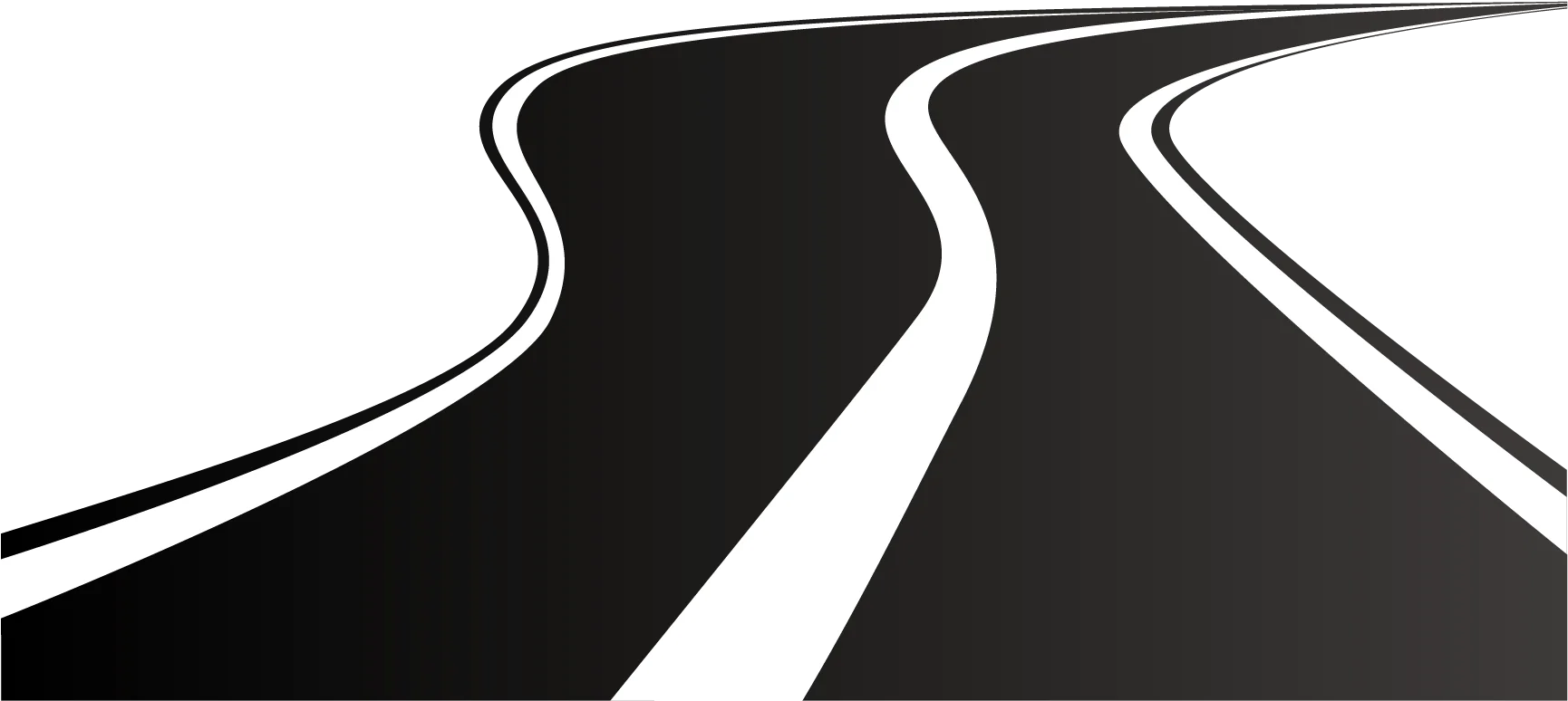 Minimalist Black and White Highway Lanes Clipart Design with Dynamic Curves