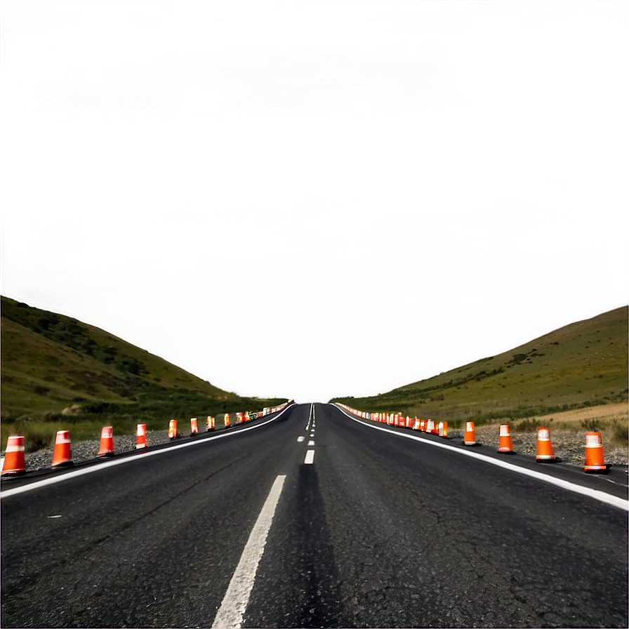 Modern Highway Construction Clipart with Safety Orange Traffic Cones
