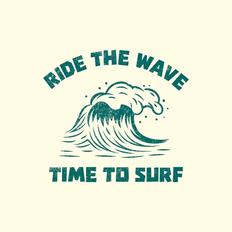 Ride the Wave Surfing Clipart: Vintage-Inspired Ocean Adventure Graphic Design