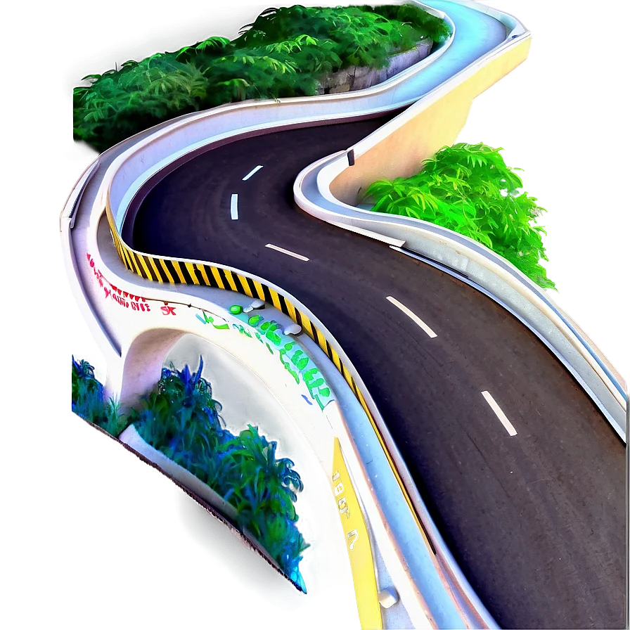 Scenic Winding Highway Clipart with Lush Greenery and Smooth Curves