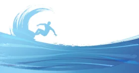 Serene Blue Ocean Wave Clipart Featuring Surfing Silhouette Dynamic Motion Design