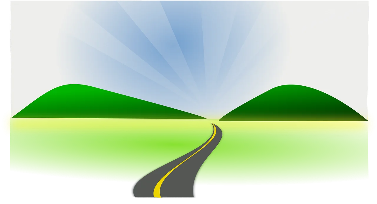 Serene Highway Journey through Verdant Rolling Hills Landscape Clipart