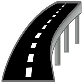Stylized Monochrome Highway Clipart Depicting Curved Road with Guardrails
