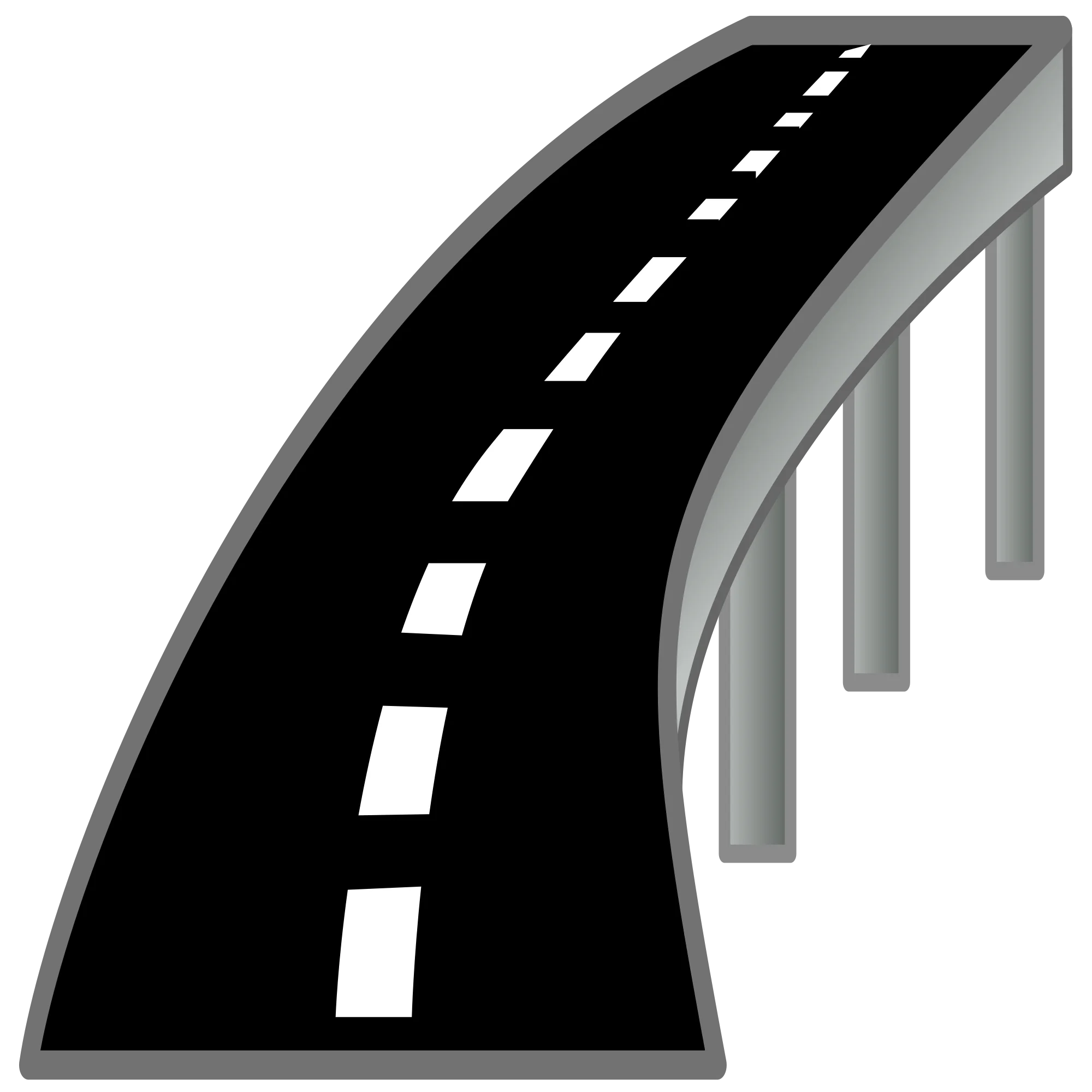 Stylized Monochrome Highway Clipart Depicting Curved Road with Guardrails