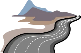 Stylized Mountain Landscape Highway Clipart with Winding Roadway Design