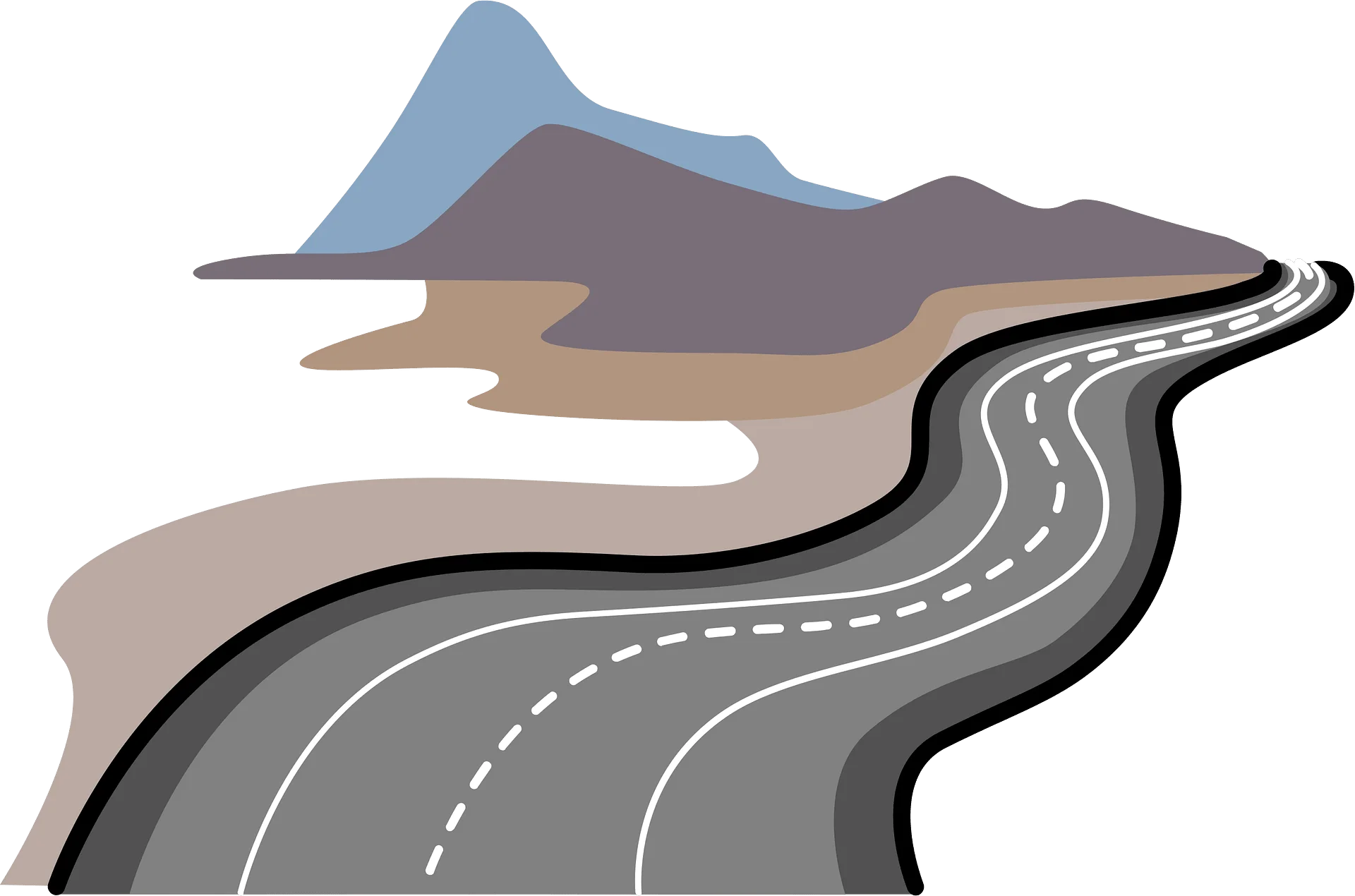 Stylized Mountain Landscape Highway Clipart with Winding Roadway Design