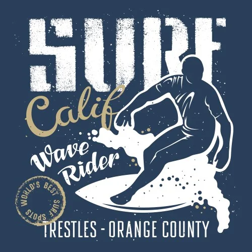 Surf California Wave Rider Vintage Distressed Surfing Clipart Design