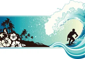 Tropical Surfing Scene Sunset Silhouette California Inspired Clipart Design