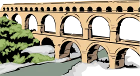 Ancient Roman Multi-Tiered Stone Aqueduct Bridge Architectural Clipart Illustration