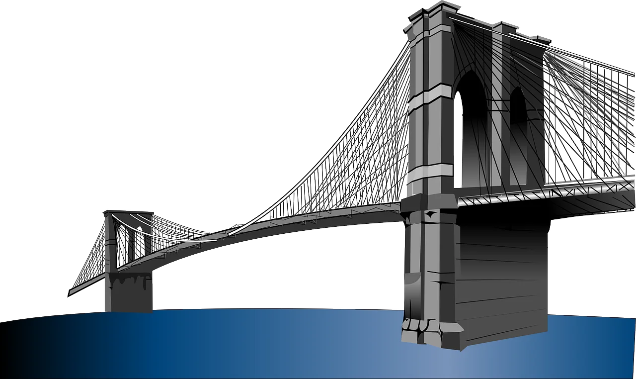 Classic Brooklyn Bridge Architectural Clipart Illustration in Monochrome Design