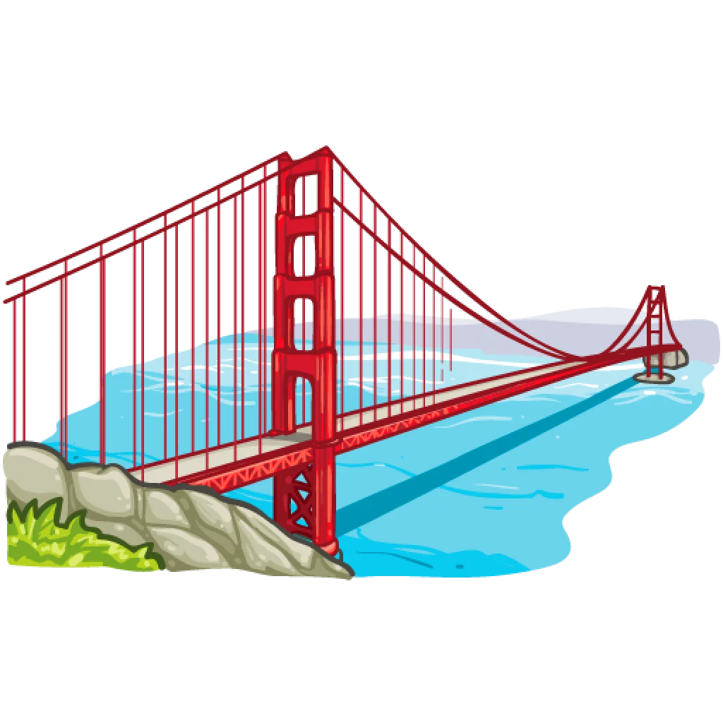 Golden Gate Bridge Iconic San Francisco Landmark Architectural Clipart Illustration