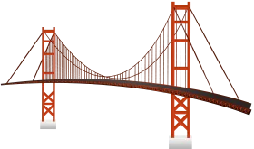 Iconic Suspension Bridge Architectural Clipart Design with Distinctive Red Towers