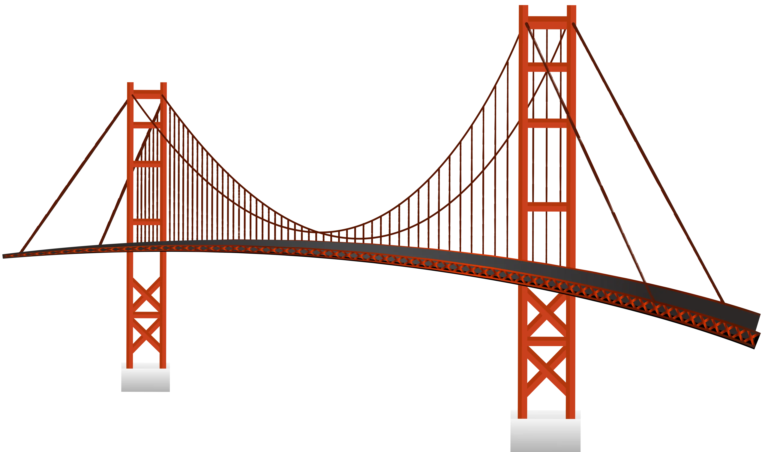 Iconic Suspension Bridge Architectural Clipart Design with Distinctive Red Towers