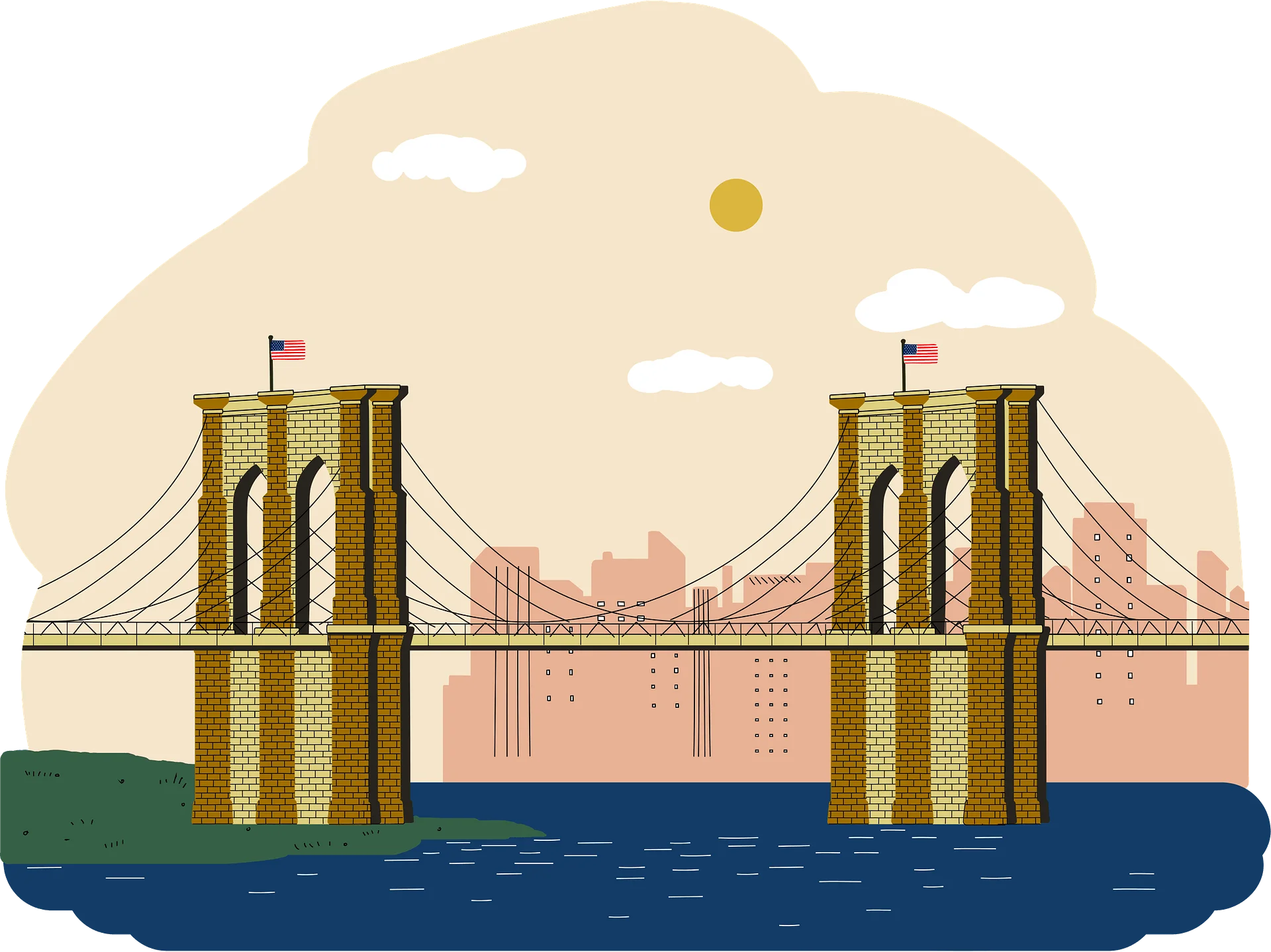 Minimalist Brooklyn Bridge Scenic Illustration Clipart Design