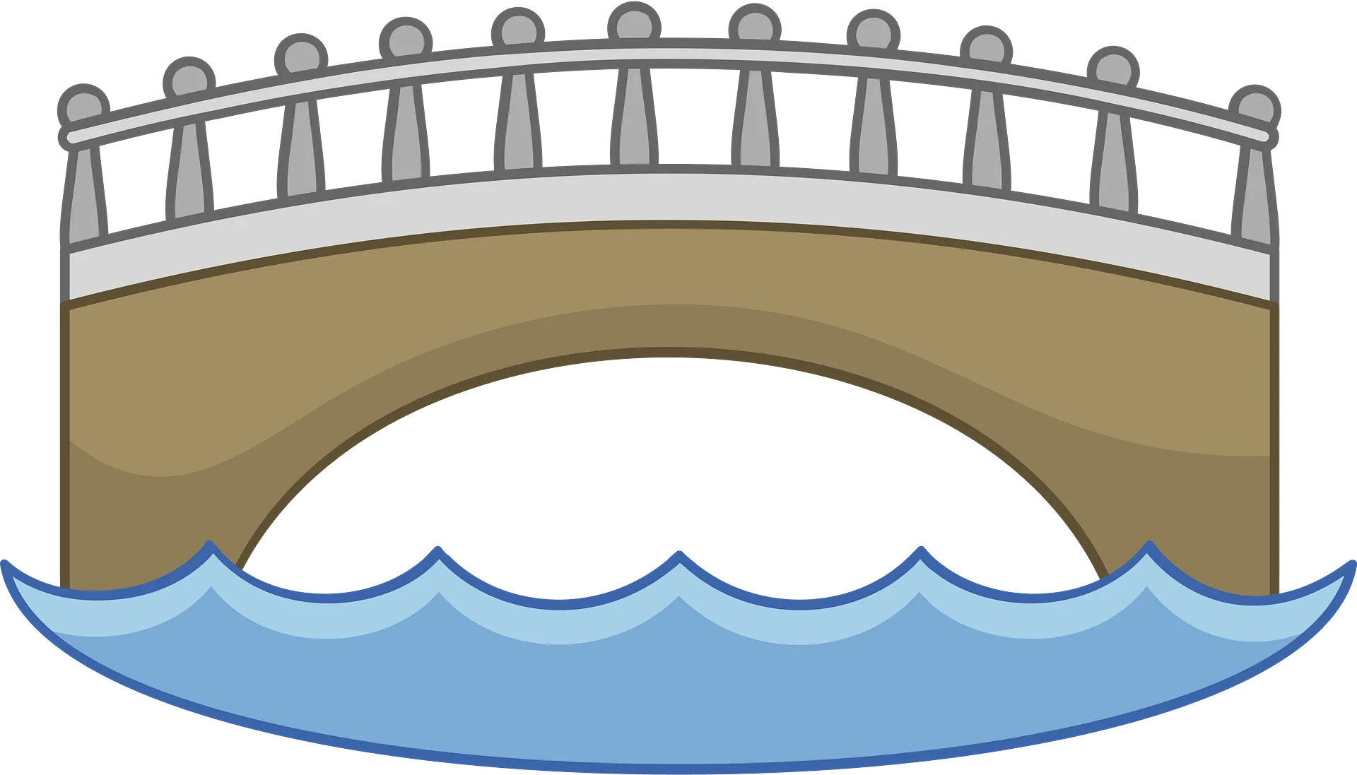 Simple Arch Bridge Crossing Calm Waters - Minimalist Bridge Clipart Design