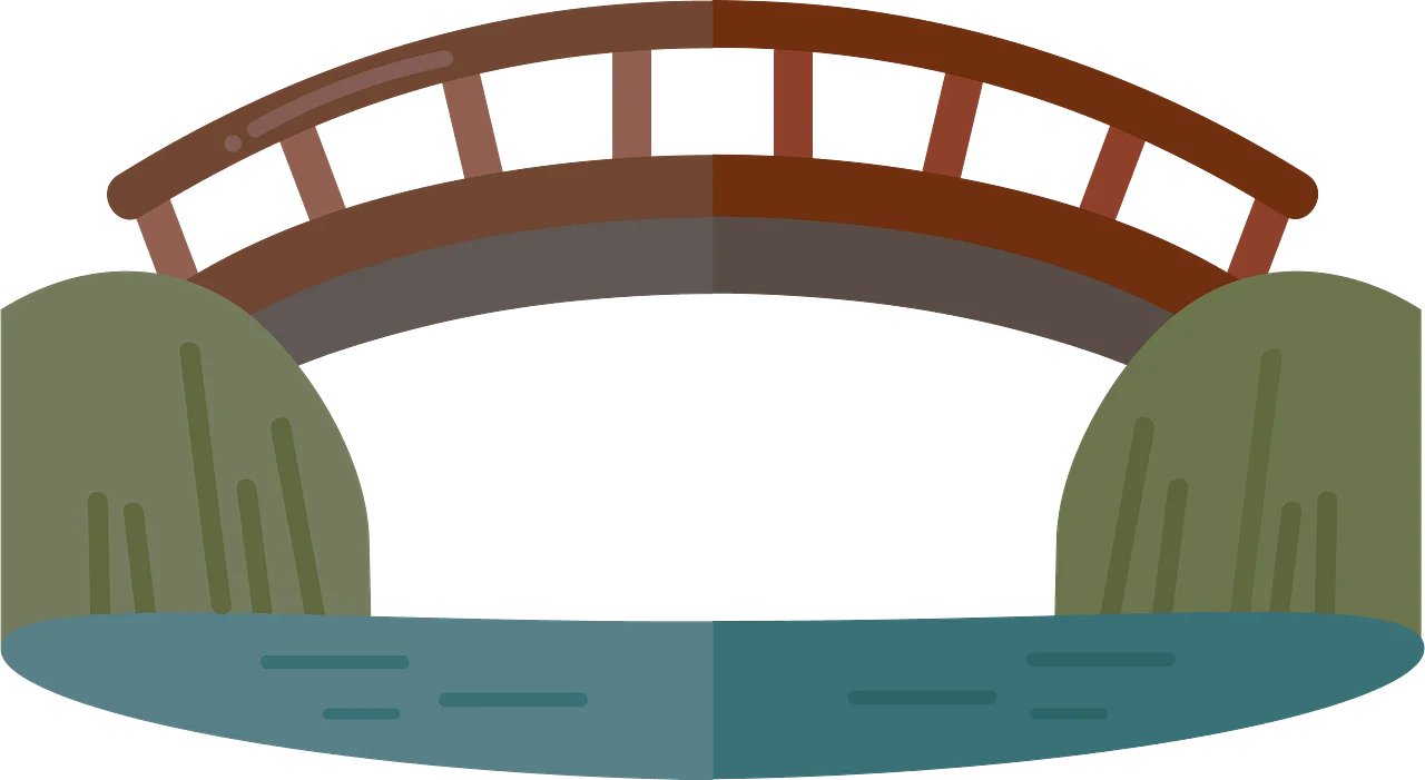 Simple Minimalist Arch Bridge Connecting Two Riverbanks - Elegant Clipart Design