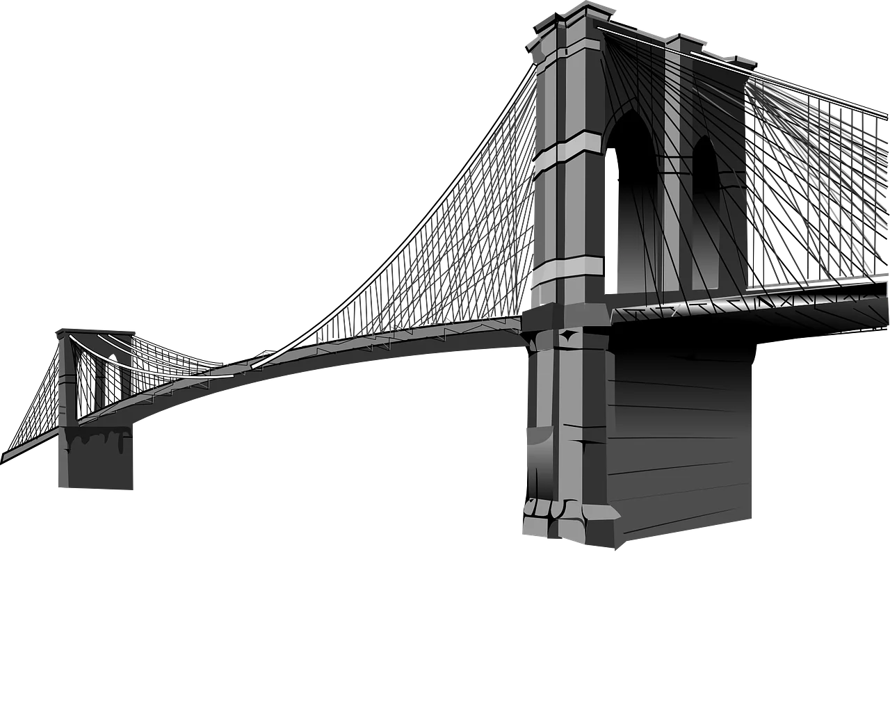 Classic Brooklyn Bridge Architectural Clipart Illustration in Black and White